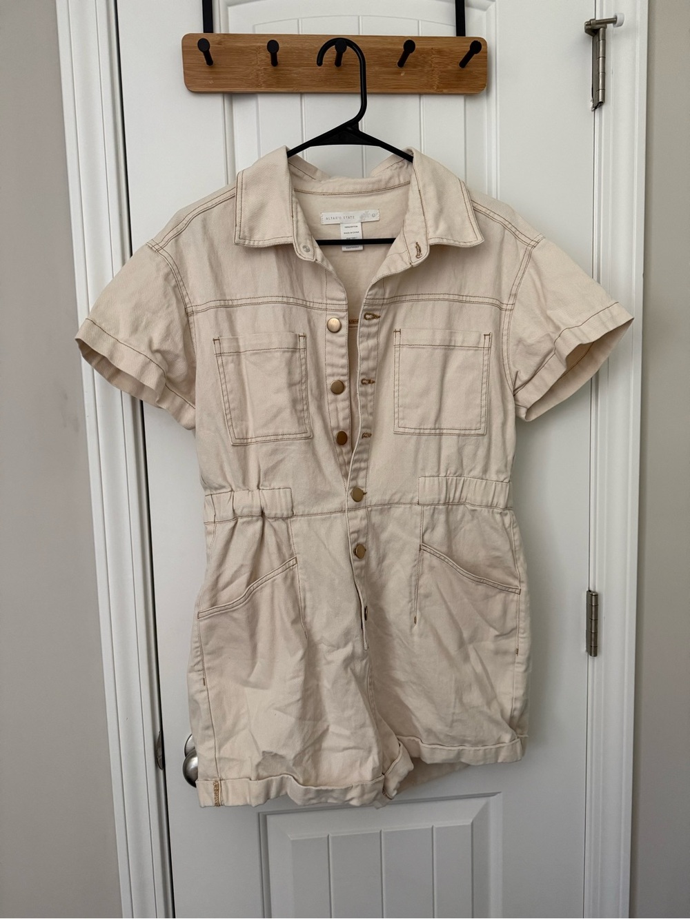 Casual Short-Sleeve Utility Romper Jacket - Cream